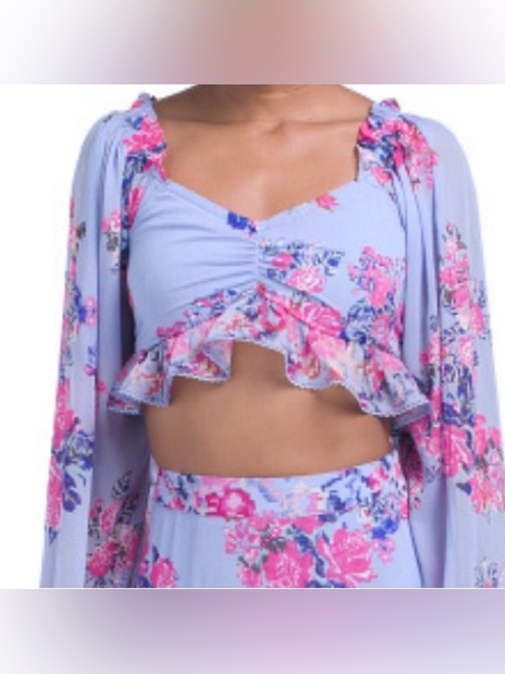 House of Harlow 1906 Floral Cropped Ruffled/Ruched Top, Women’s Size S
